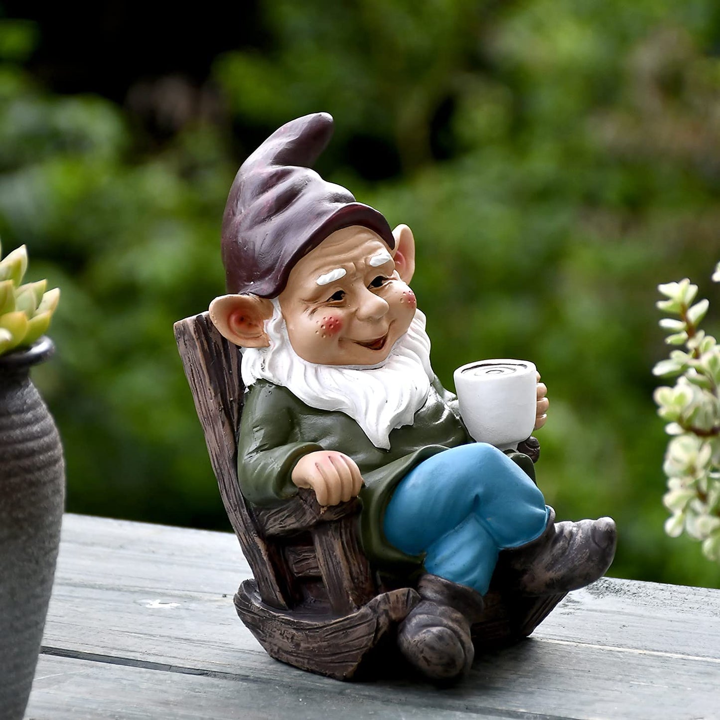 OwMell Gnome Statue for Garden, Drinking Gnome Figurine Ornament for Outdoor Patio Yard Lawn Decor 7" - Coffee
