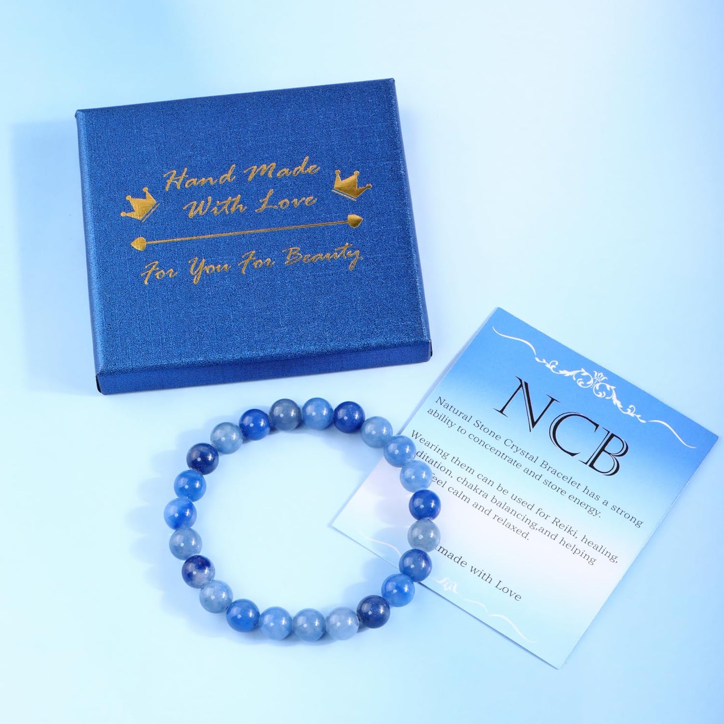 Bymitel 8mm Blue Aventurine - Handmade Reiki Gemstone Stretch Bracelet, Natural Beauty & Spiritual Essence, Crystal Healing for Unisex Adults