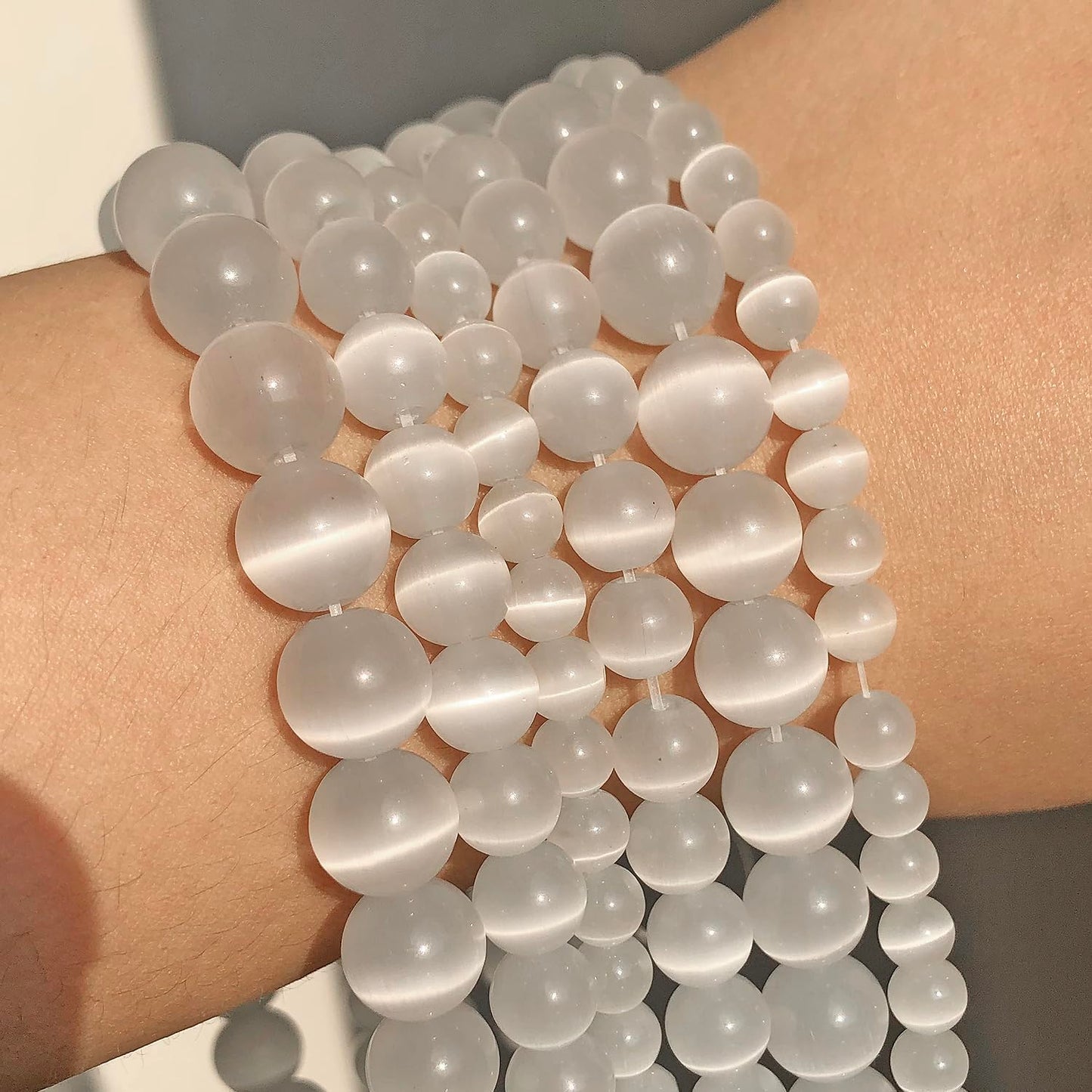 Yochus 45pcs White Cat Eye Stone Beads，8mm Healing Power Natural Stone Round Loose Beads for Jewelry Making Earring Necklace DIY Crafts