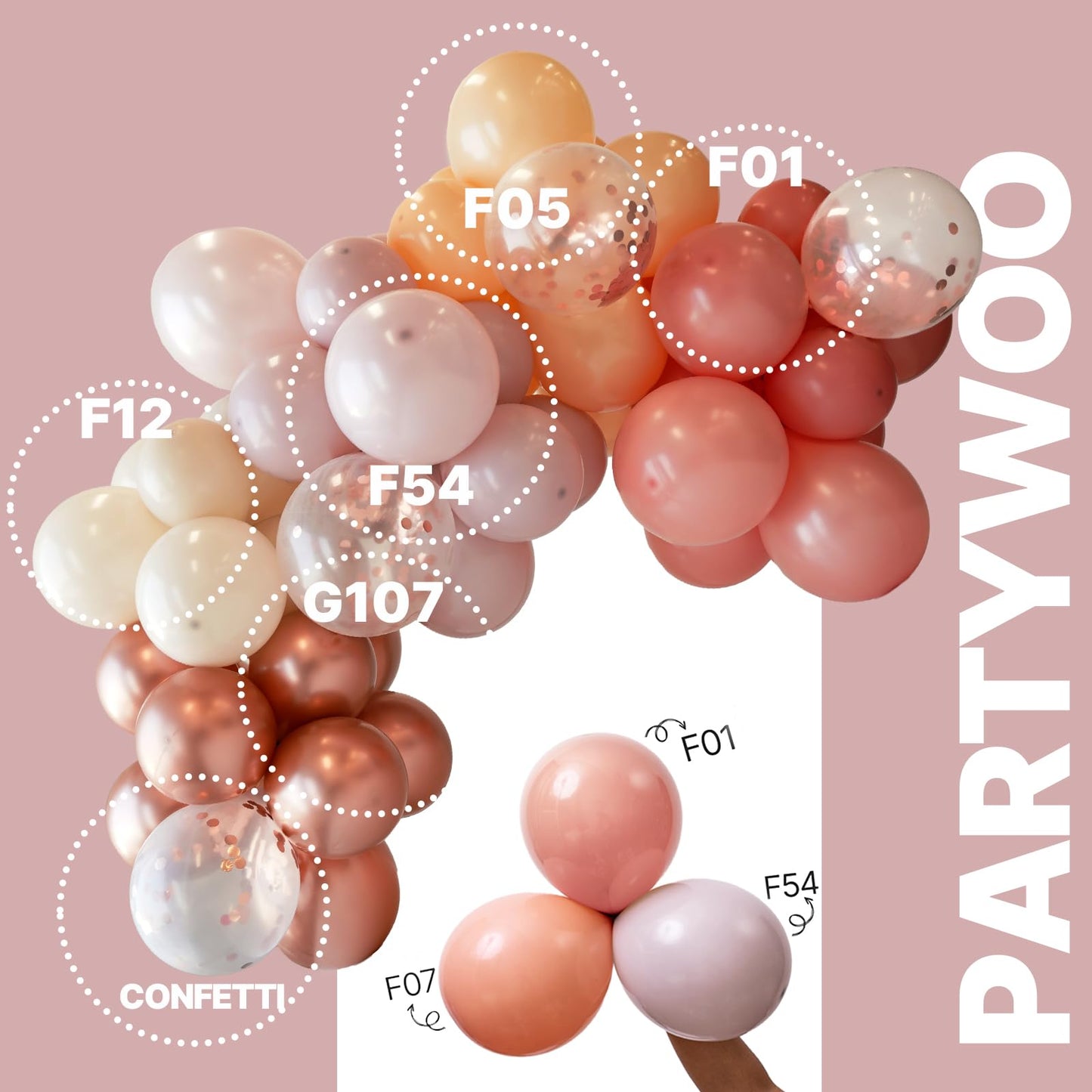 PartyWoo Dusty Pink Balloons 66pcs 12 Inch Blush Rose Pink Metallic Rose Gold Nude Boho White Sand Confetti Balloons for Baby Shower Birthday Gender Reveal Wedding Anniversary Party Decorations