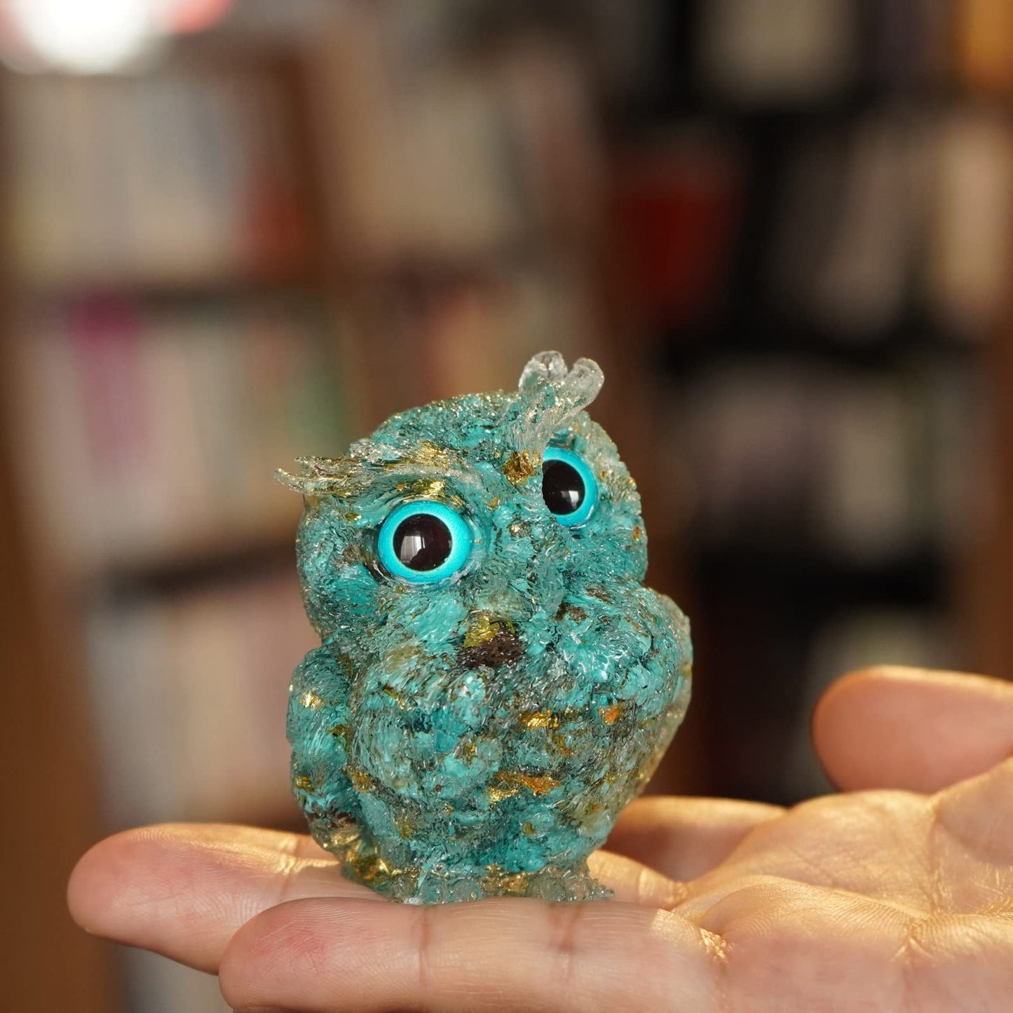OwMell Owl Statue Tumbled Stone Gemstone Owl Figurine Home Decor Shelf Decor 2.5" - Turquoise