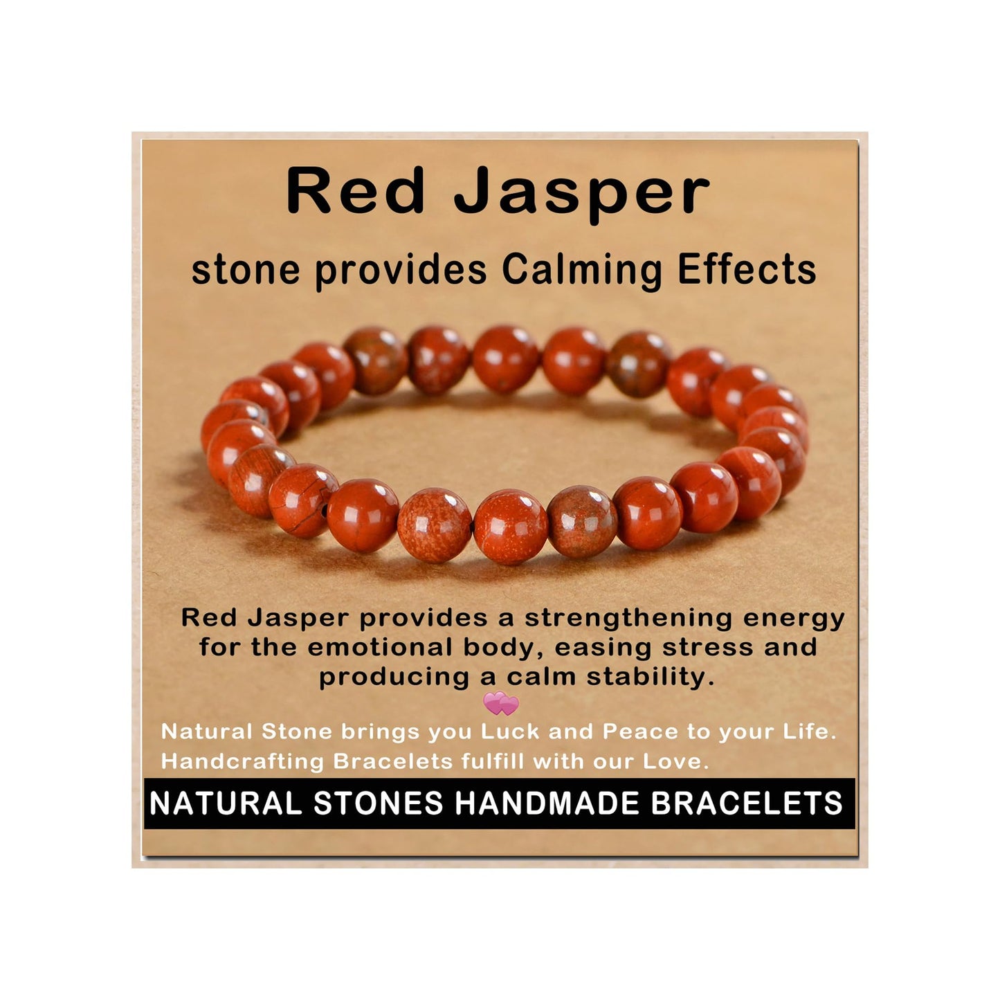 AD Beads Handmade Gemstone Stretch Elastic Bracelet Crystal Healing Reiki Nature's Beauty and Spiritual Essence Unisex (8mm, Red Jasper)