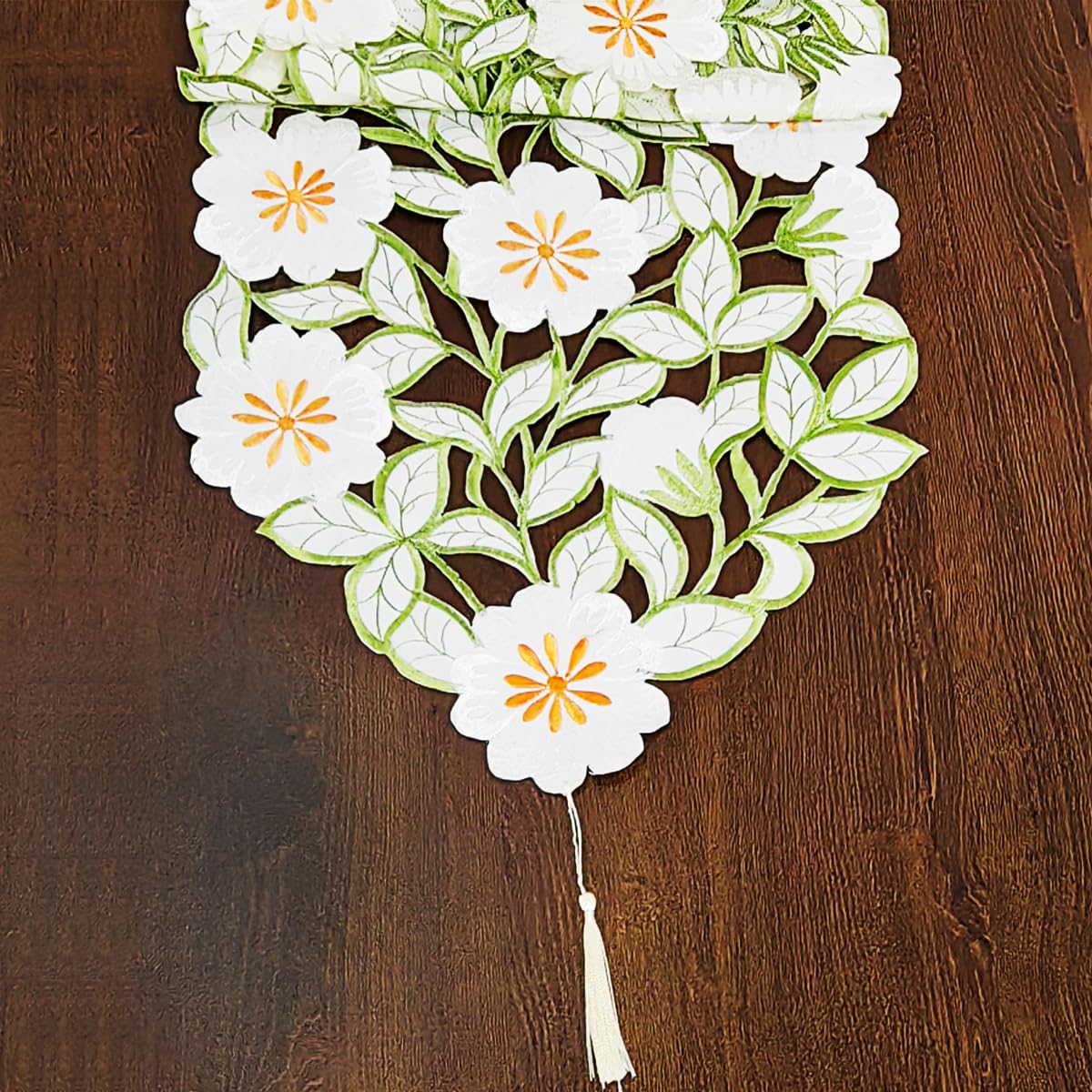 AMZALI Summer Spring Flower Table Runner Embroidered Flowery Cutwork Table Doily Floral Table Dresser Scarf for Home Kitchen Dining Tabletop Decoration ( 15"×72")