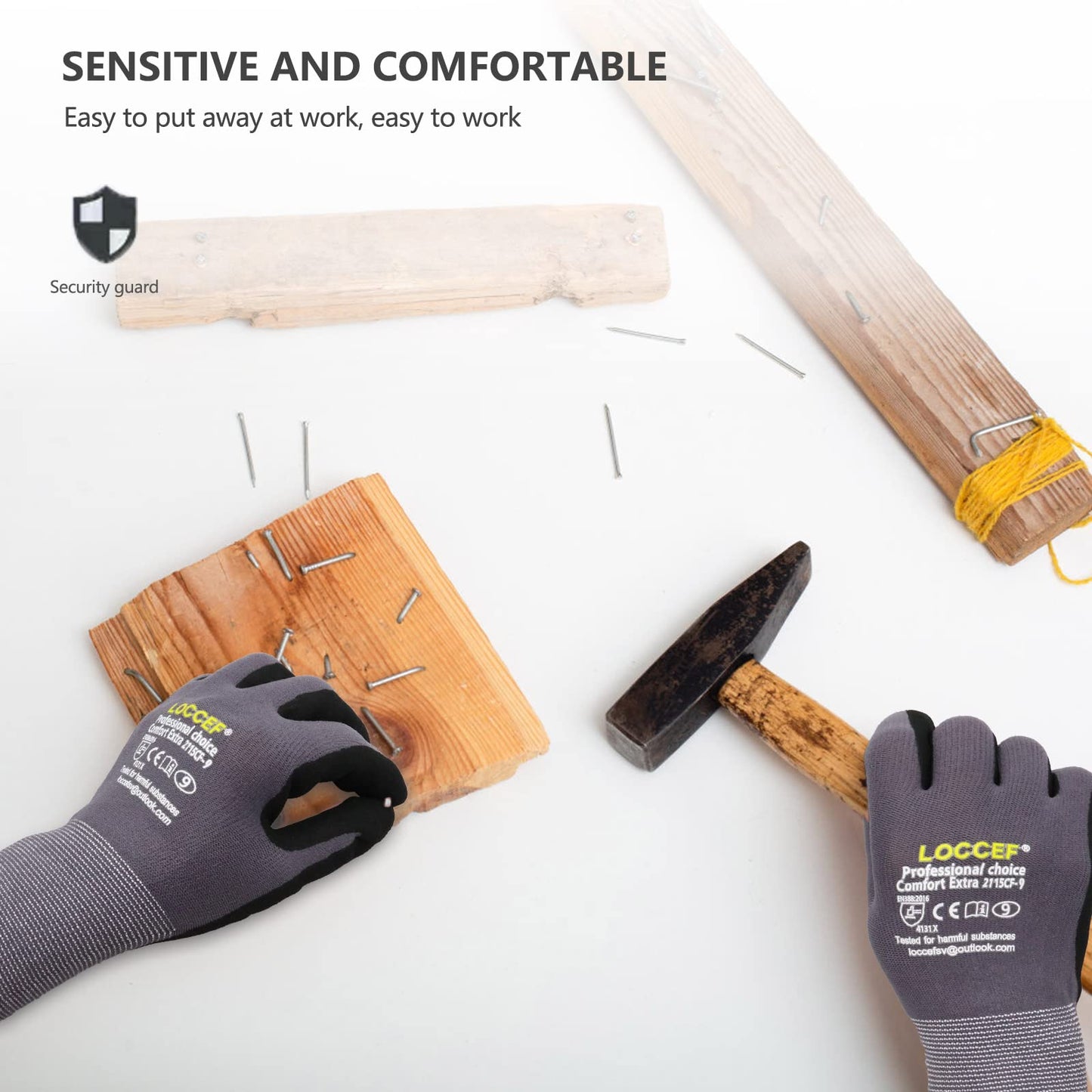 LOCCEF Work Gloves MicroFoam Nitrile Coated-6 Pairs,Seamless Knit Nylon Gloves,Gray Work gloves (9/L, Gary-6 Pairs)