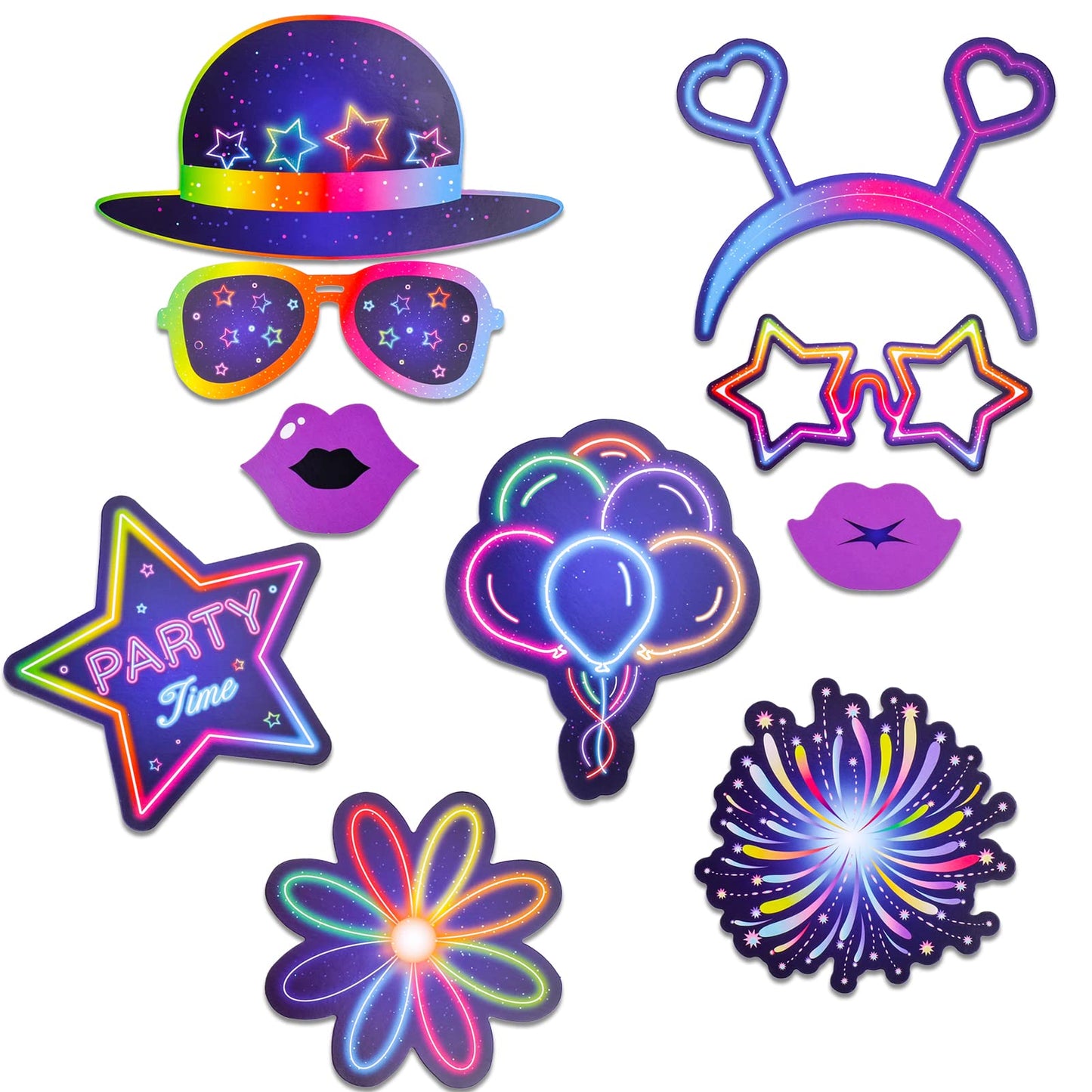 Qpout 25 Pieces Glow Party Photo Props, Neon Party Photo Booth Props, Fluorescent Selfie Props, Glow in The Dark Party Photo Props Posing Props Bar Decoration