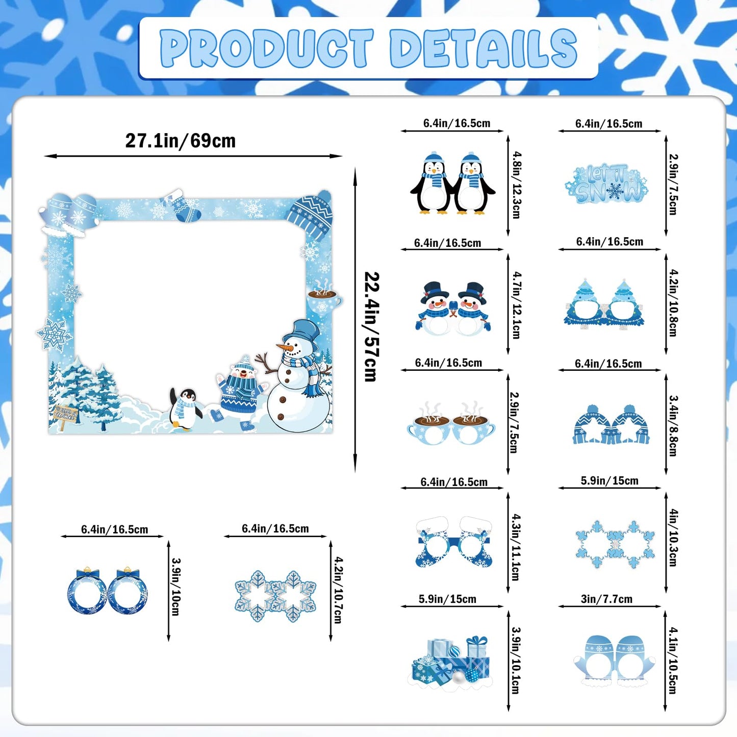 Winter Wonderland Photo Booth Props - Winter Wonderland Party Favors Winter Party Decorations Snowman Photo Booth Props for Christmas Holiday Baby Shower Birthday Supplies