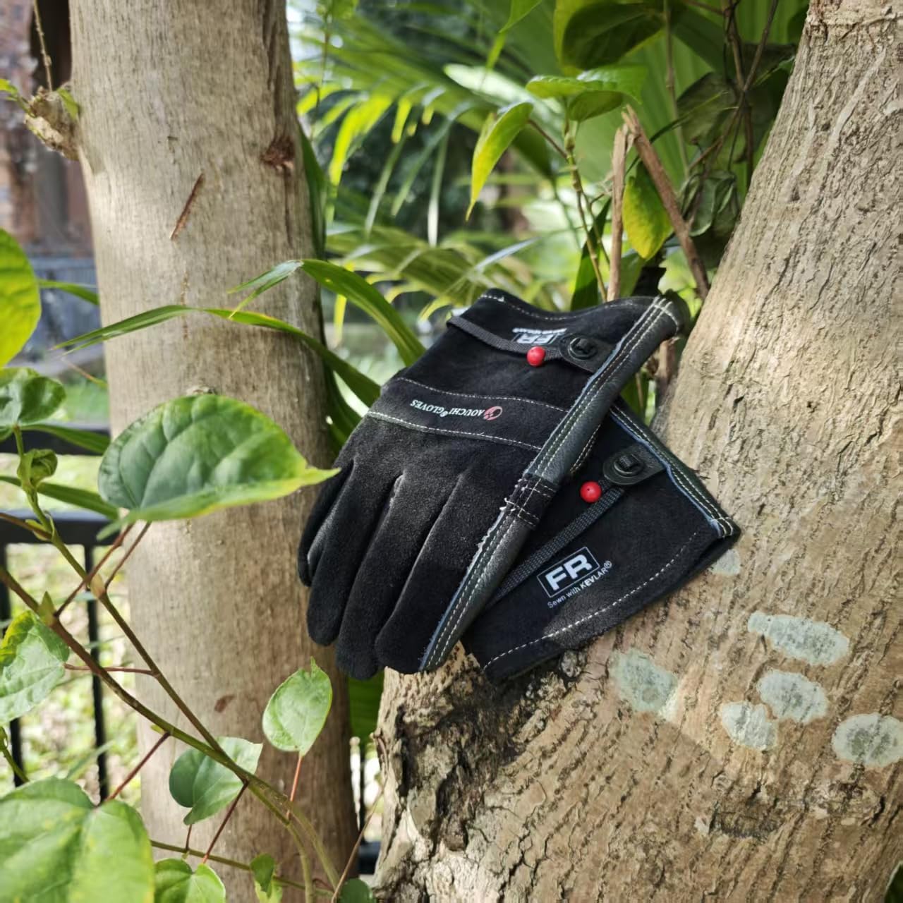 AOUCHI Leather Gardening Gloves for Men, Work Gloves for Welding, Mechanics, Construction, Thorn Proof (Black, X-Large)