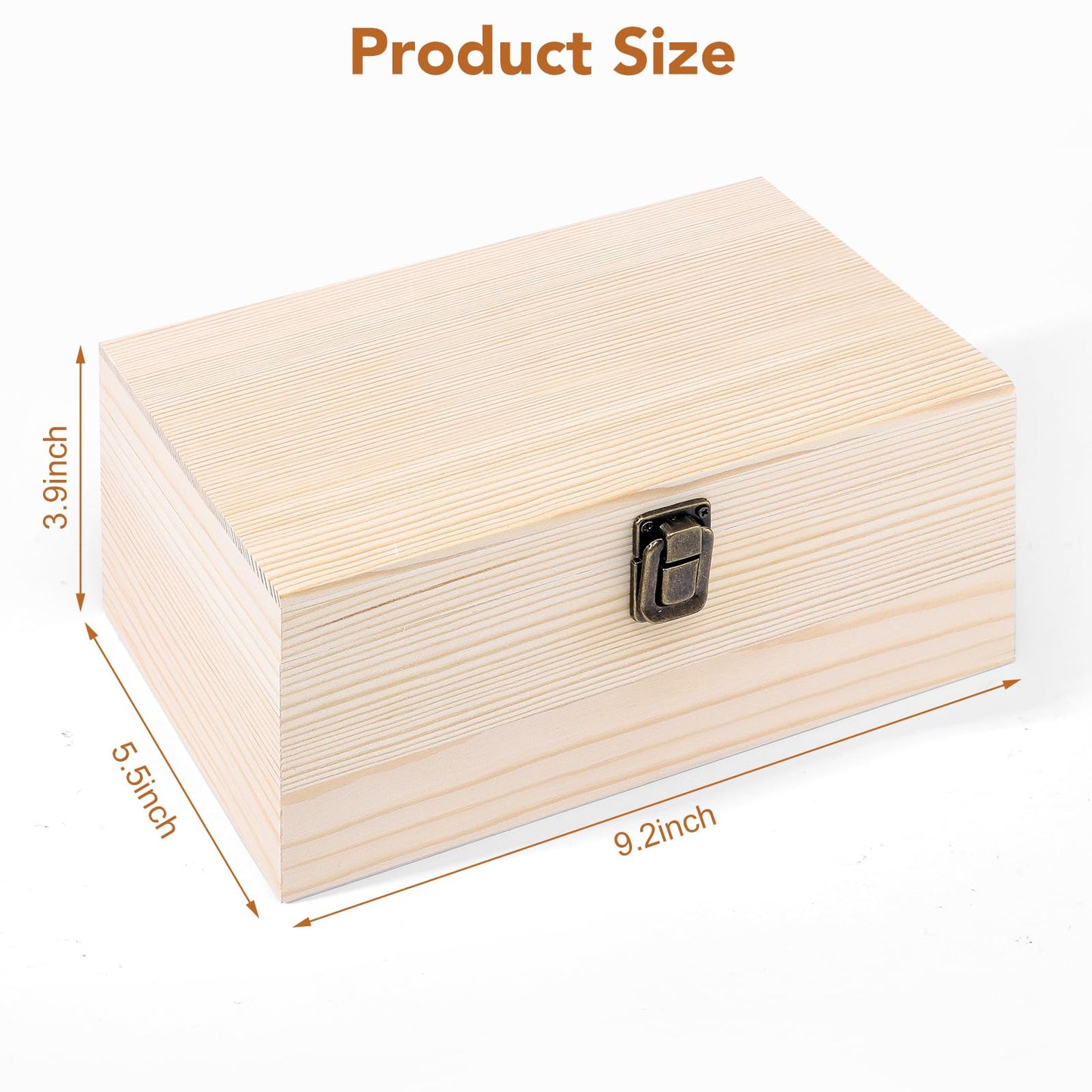 WSICSE Unpainted Wood Box with Hinged Lid - Large 9.2"x5.5"x3.9" for Crafts DIY Storage Jewelry & Gift Box and Hobby Organization Easter Basket Stuffers