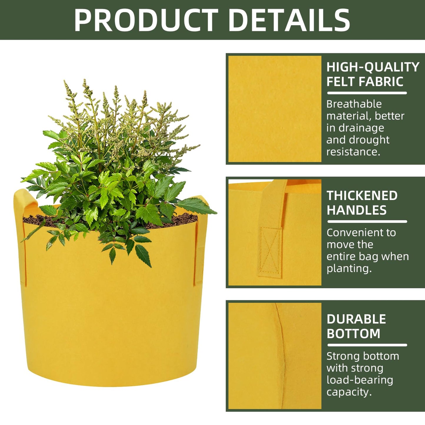 Ohiyoo 6 Pack 15 Gallon Grow Bags, Colorful Fabric Plant Pots with Handles, Garden 10 Gal Fabric Grow Pots, Vegetable Plant Growing Bags for Garden (15 Gallon)
