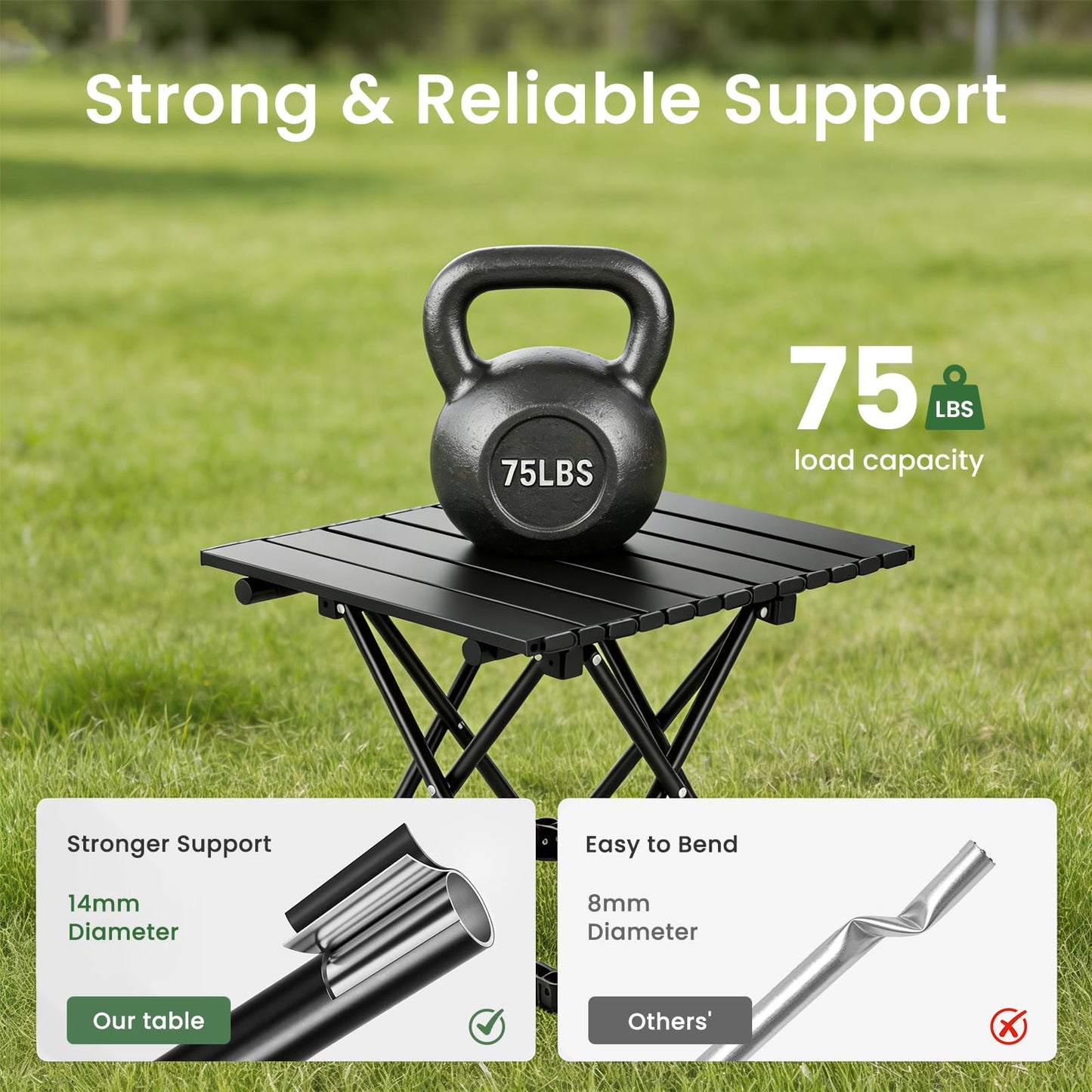 hediya 2 Pack Portable Camping Table Foldable, Ultralight Small Folding Beach Table with Carry Bag for Outdoor Travel, Beach, Camp, Picnic, BBQ, Cooking, Festival, Boat, Home Use (Black-S)