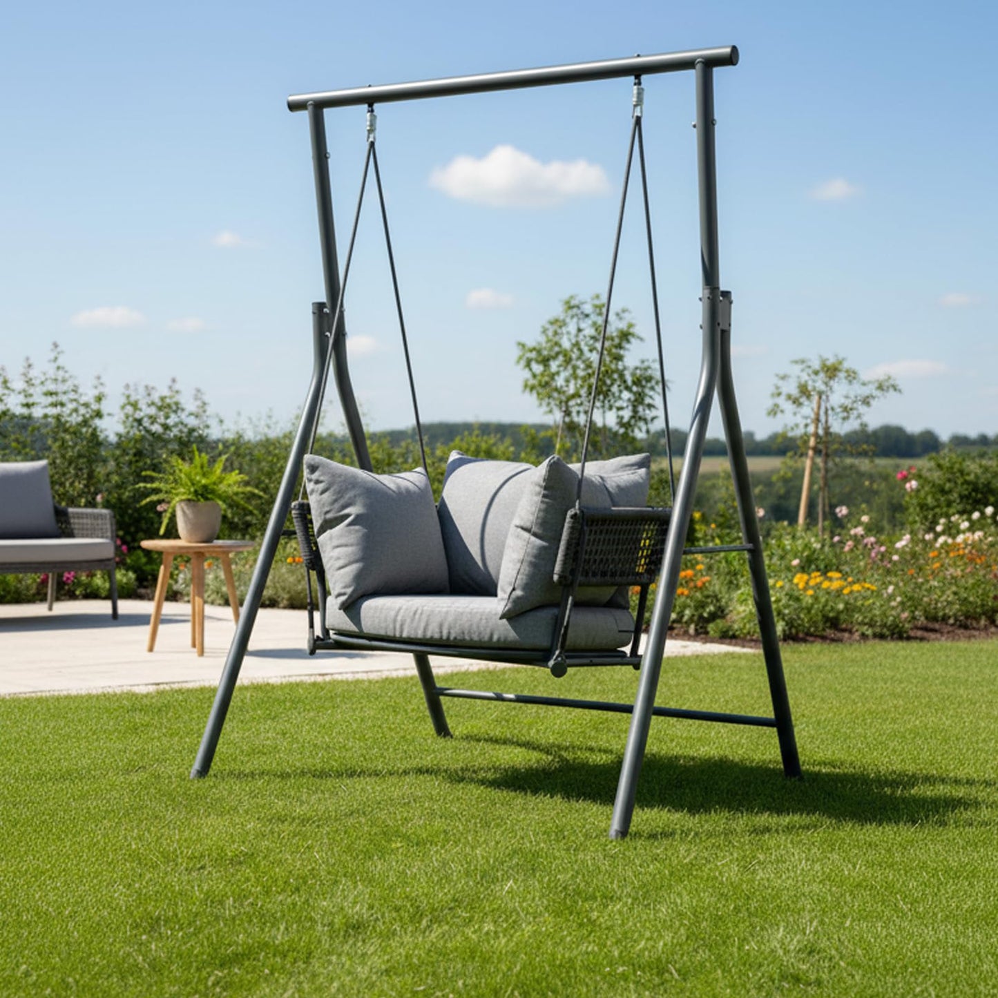 DAYAOUTDOOR Single Porch Swings Chair with Cushions, Hanging Rope Swing, Hanging Chair for Bedroom, Hammock Chairs Swing Indoor & Outdoor, Macrame Hanging Swinging, Patio, Balcony, Dark Grey