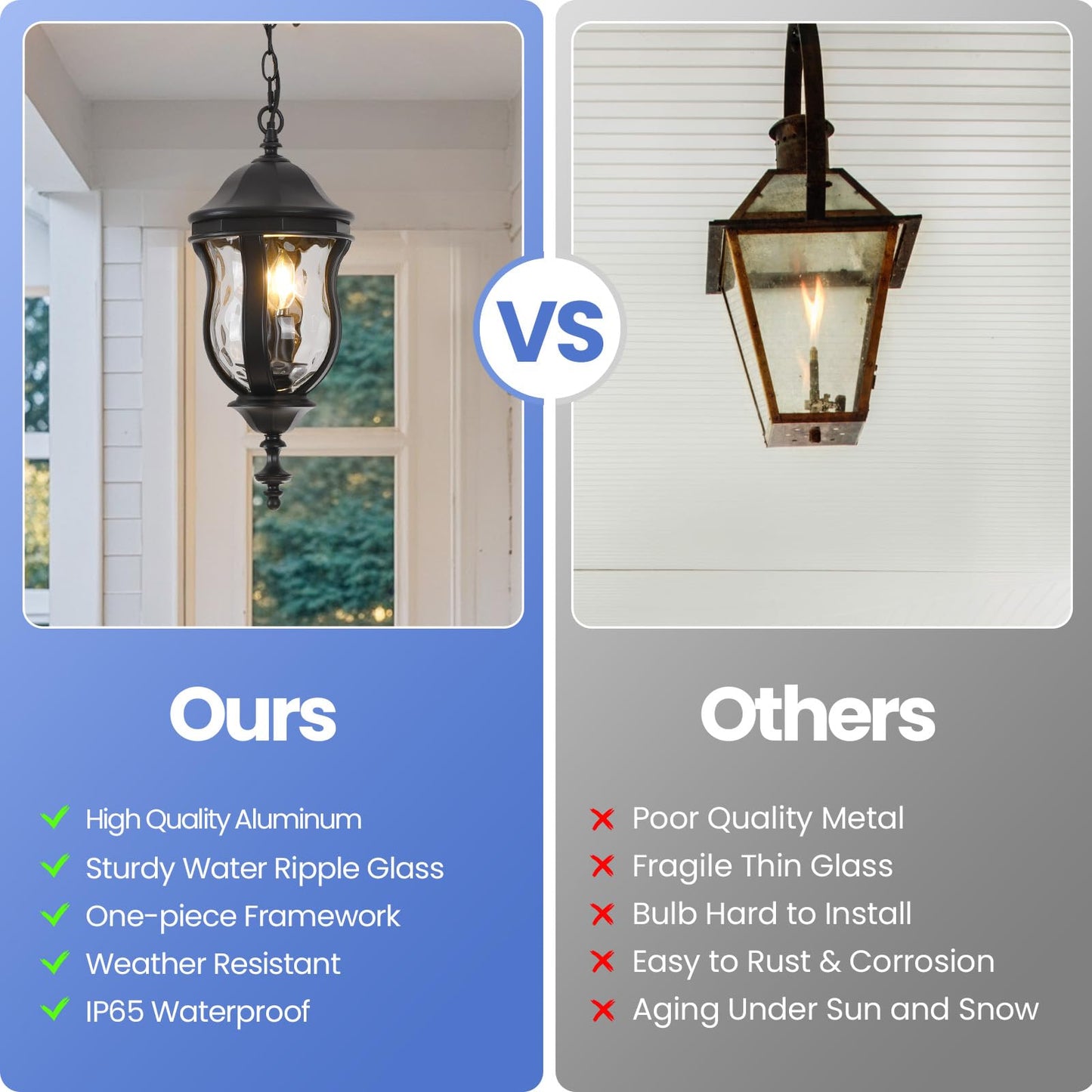 Smeike Large Outdoor Pendant Light Fixtures, 19.1'' Exterior Hanging Lantern Porch Light Adjustable, Black Hanging Lamp Farmhouse Exterior Chandelier Ceiling Mount for Entrance Patio