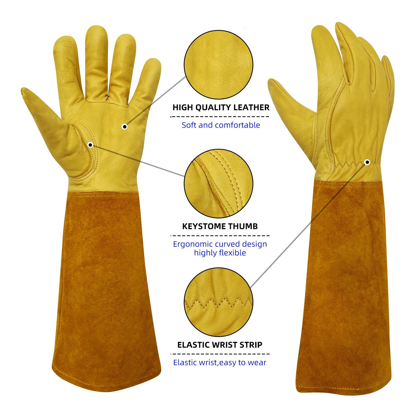luvaswel Thorn Proof Gardening Gloves, 100% Cowhide Comfortable Breathable for Rose Pruning, Cactus Handling and Gardening