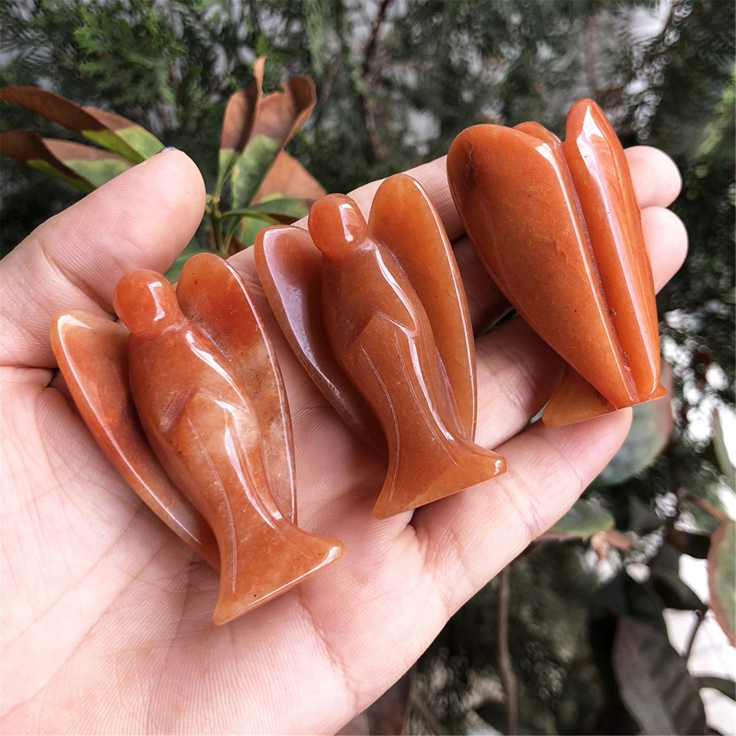 favoramulet 2 Inches Red Aventurine Crystal Pray Guardian Angel Statue, Carved Healing Peace Angel with Wing Figurine Pocket Stone