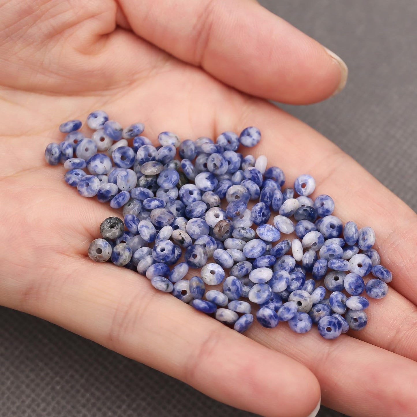 BONNY BOXX 1 Strand (150PCs) Natural 2 * 4mm Blue Dot Rondelle Beads, Natural Abacus Disk Stone Beads Loose Spacer Gemstone for DIY Bracelet Necklace Jewelry Making