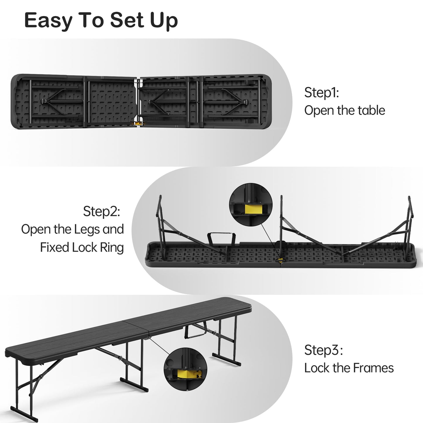 VSOAEIL 6 Foot Folding Bench, Portable Plastic Folding Bench Seat, Foldable Seat for Indoor Outdoor Picnic Camping Dining, Soccer Garden Multipurpose Entertaining Activities, Black