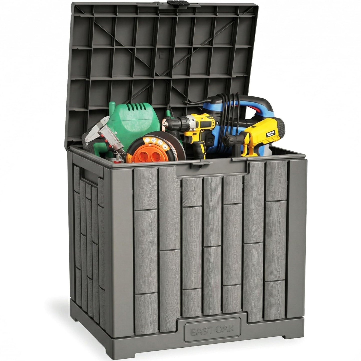 EAST OAK Outdoor Storage Box, 31 Gallon Deck Box Indoor and Outdoor Use, Waterproof Resin Storage Bin for Package Delivery, Patio Cushions, Gardening Tools, Lockable, UV Resistant, Grey