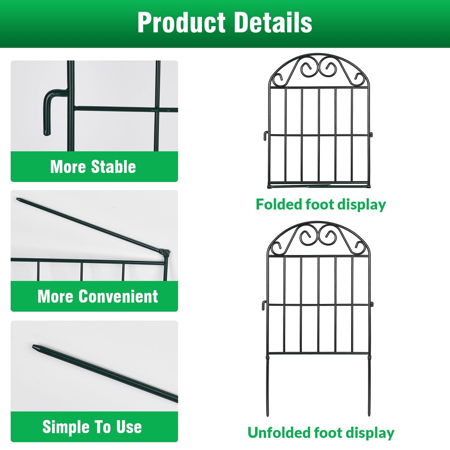 ADAVIN 24 Panels Collapsible Garden Fence Animal Barrier,24 Ft(L) x 24 in(H) Black Rustproof Metal Wire Panel Border for Dogs Rabbits, Flower Edging for Landscape Patio Yard Outdoor Decor, Arched
