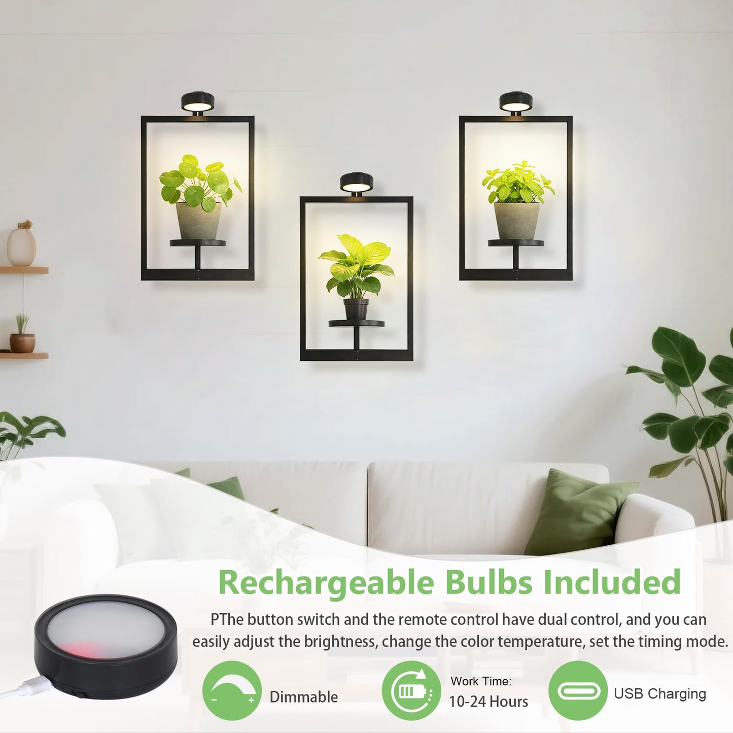 Wall Planters for Indoor Plants，Wall Plant Holder with ‌Remote-Controlled Lights，Hanging Planters for Indoor Plants Window Plant Shelves 3 Pack Plant Hanger for Living Room Entryway（Bulbs Included）