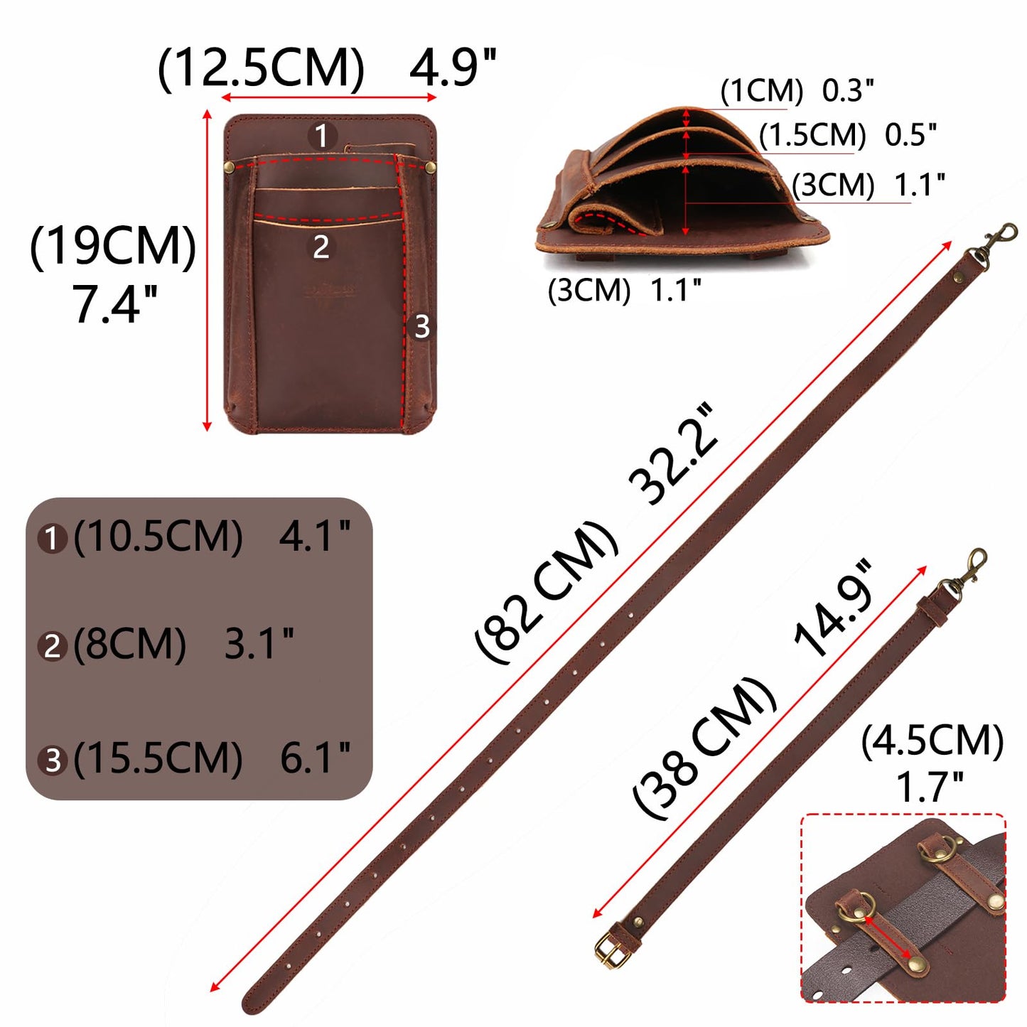 Tourbon Leather Florist Tool Waist Pouch Belt Garden Shoulder Crossbody Tools Bag Gardening Pruning Shears Holder Organizer Kit 4 Pockets (Brown)