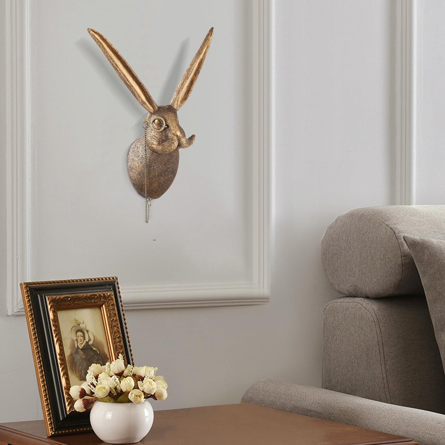 UITWMKTG Gold Animal Head Wall Decor Wall Sculpture Home Decor Statue for Living Room Office Bedroom Modern Decor for Men Women Rabbit