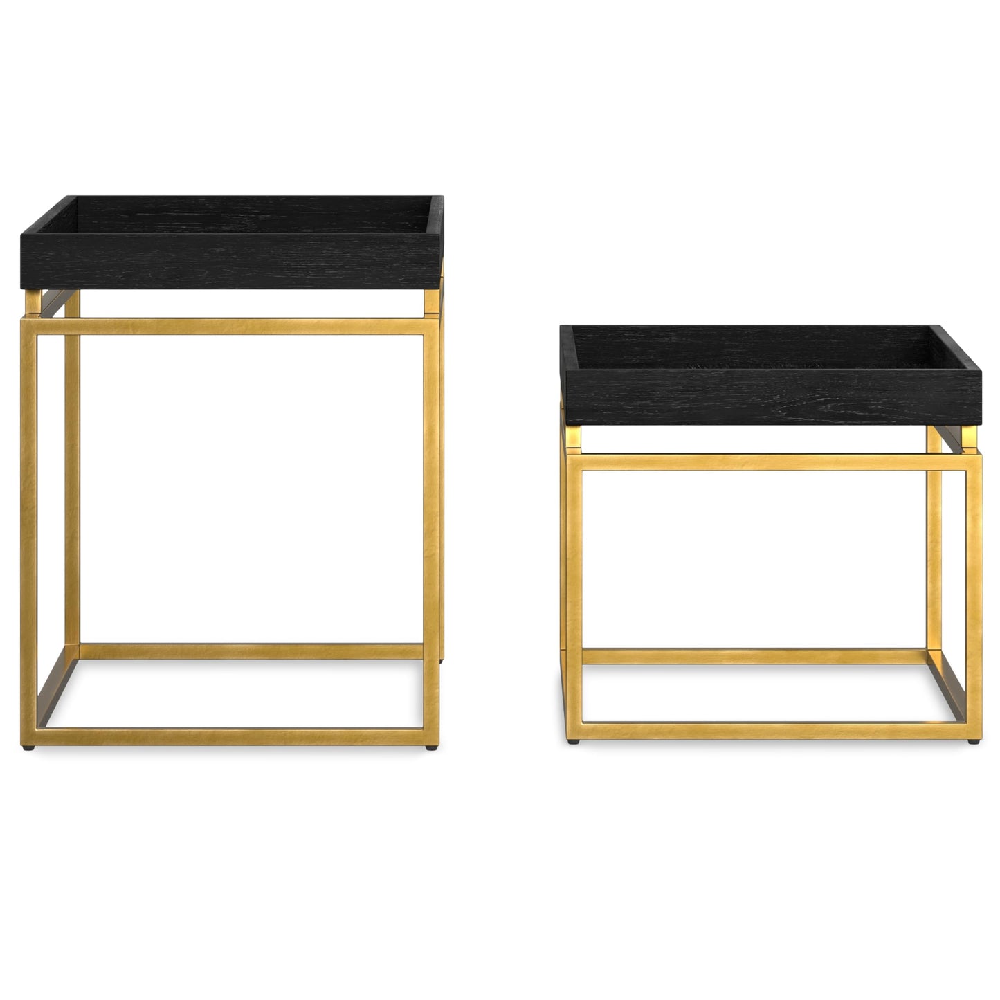 SIMPLIHOME Macy SOLID MANGO WOOD and Metal 20 inch Wide Rectangle Contemporary 2 Pc Nesting Table in Black, Gold, Fully Assembled for the Living Room and Bedroom
