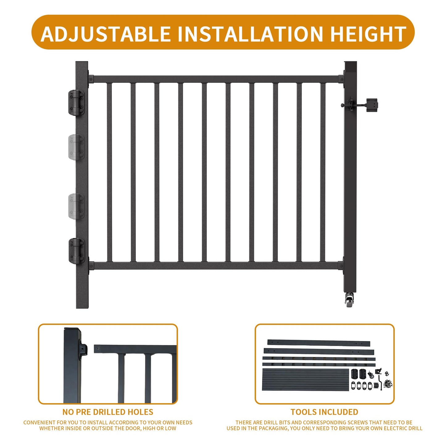 bimiti 36"x 45" Adjustable Aluminum Deck Gate, Outdoor Gate with Wheel Auto Closing Hinges Rustproof Design for Deck Railing Patios, Porch, Garden