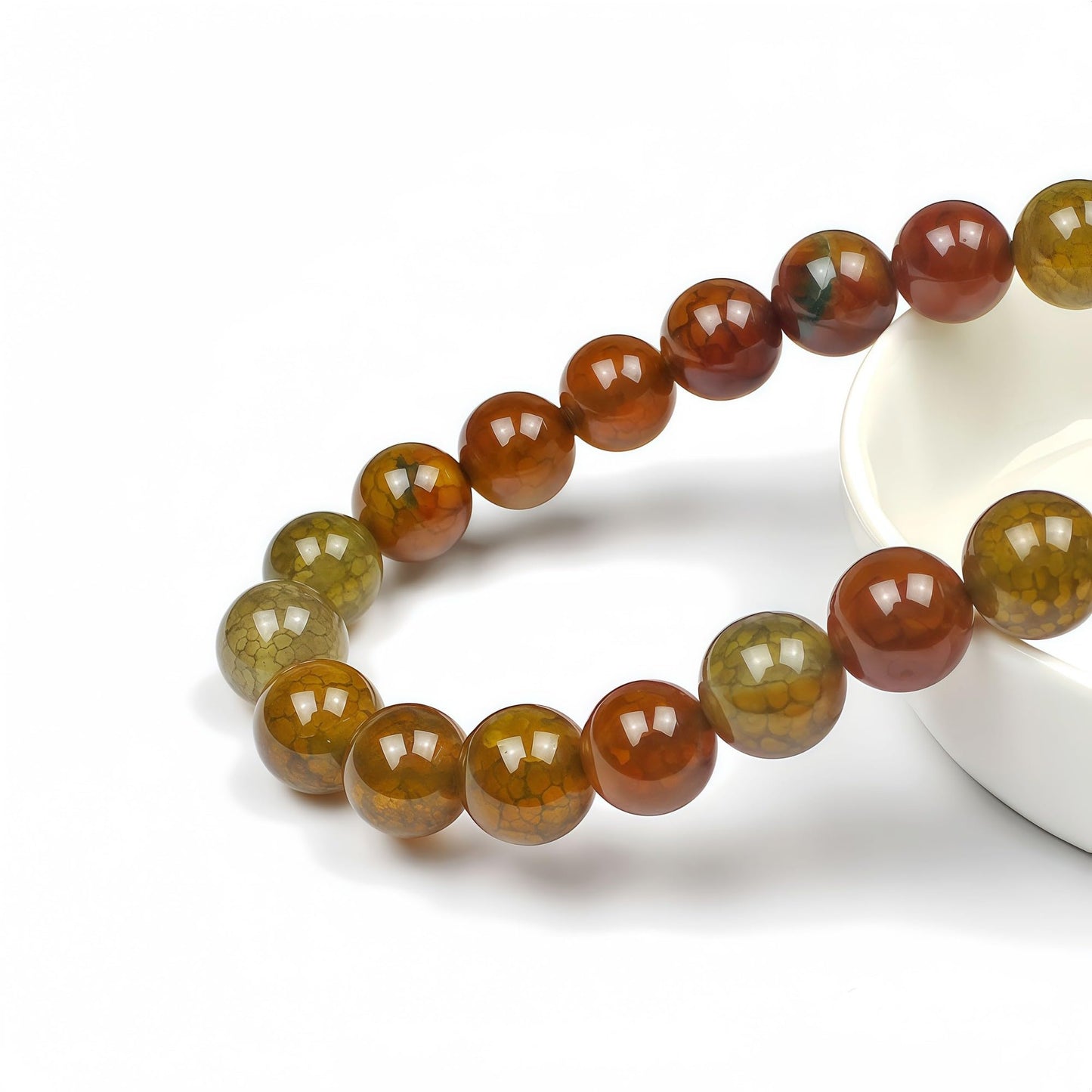MJDCB Natural Ancient Crack Agate Beads Yellow Dragon veined Stripe Agate Round Stone Beads for DIY Necklace Bracelat Jewelry Making 15" (6mm)