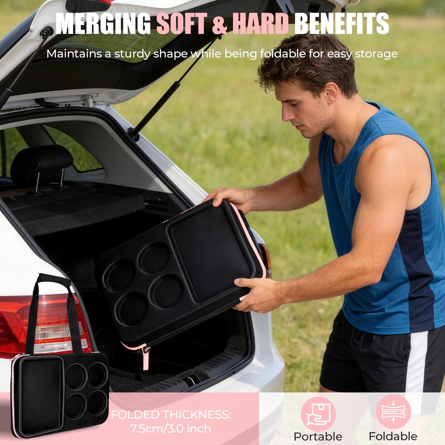 INSMEER Soft Cooler Bag with Hard Shell & 4 Cup Holders, 55 Cans 40L Collapsible Soft Sided Cooler, 100% Leakproof Insulated Cooler Bag Portable for Beach Travel Camping Picnic