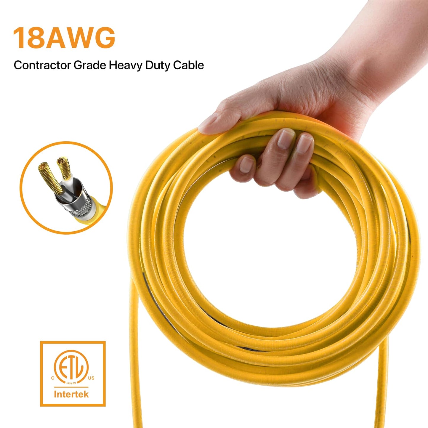 Pvilub 100FT Construction String Lights: 100W Led Construction String Lights with 10 Bulbs & Hooks, IP65 Attic Lighting 5000K Linkable Hanging Work Light for Crawlspace, Basement, Backyard