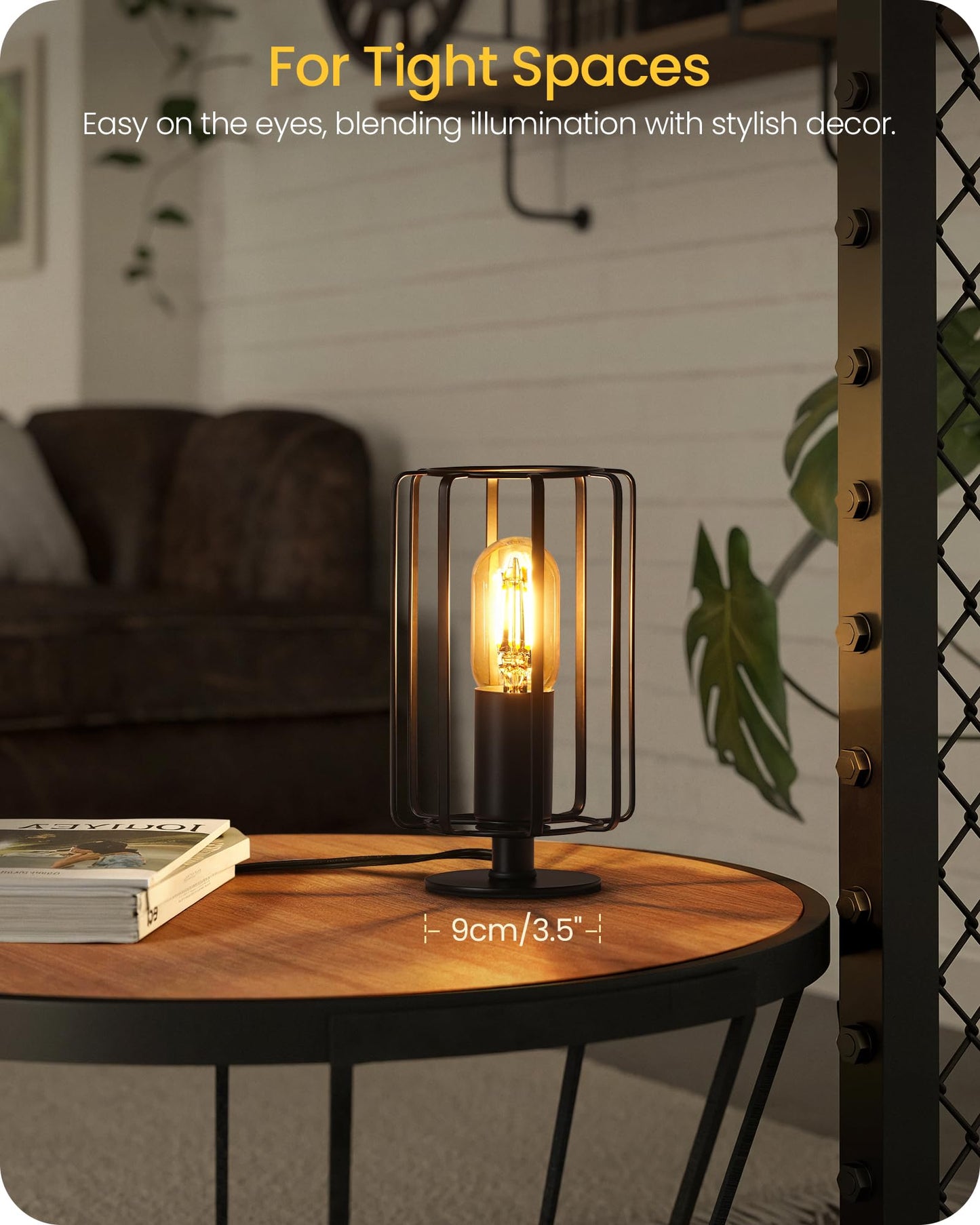 GOEBLESON Industrial Small Table Lamp, Small Bedside Lamp with Dimmable 2400K Warm Light LED Bulb, Vintage Desk Lamp, Black Nightstand Lamp for Bedroom, Study, Office, Small Space, B05TL05