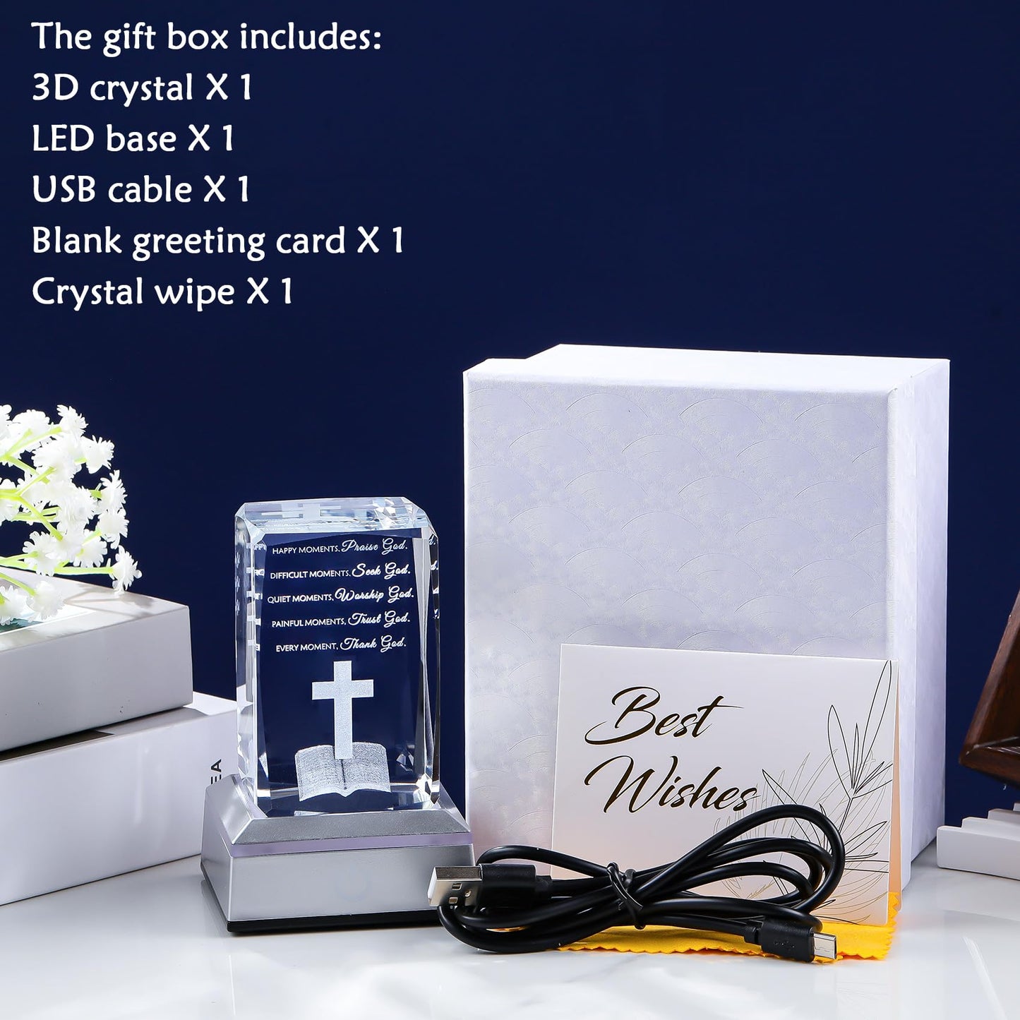 Movdyka 3D Crystal Christian Gifts for Women Men Faith, Inspirational Bible Verse Religious Gift Keepsake with Colorful LED Night Light, Get Well Spiritual Gifts Ideas for Birthday