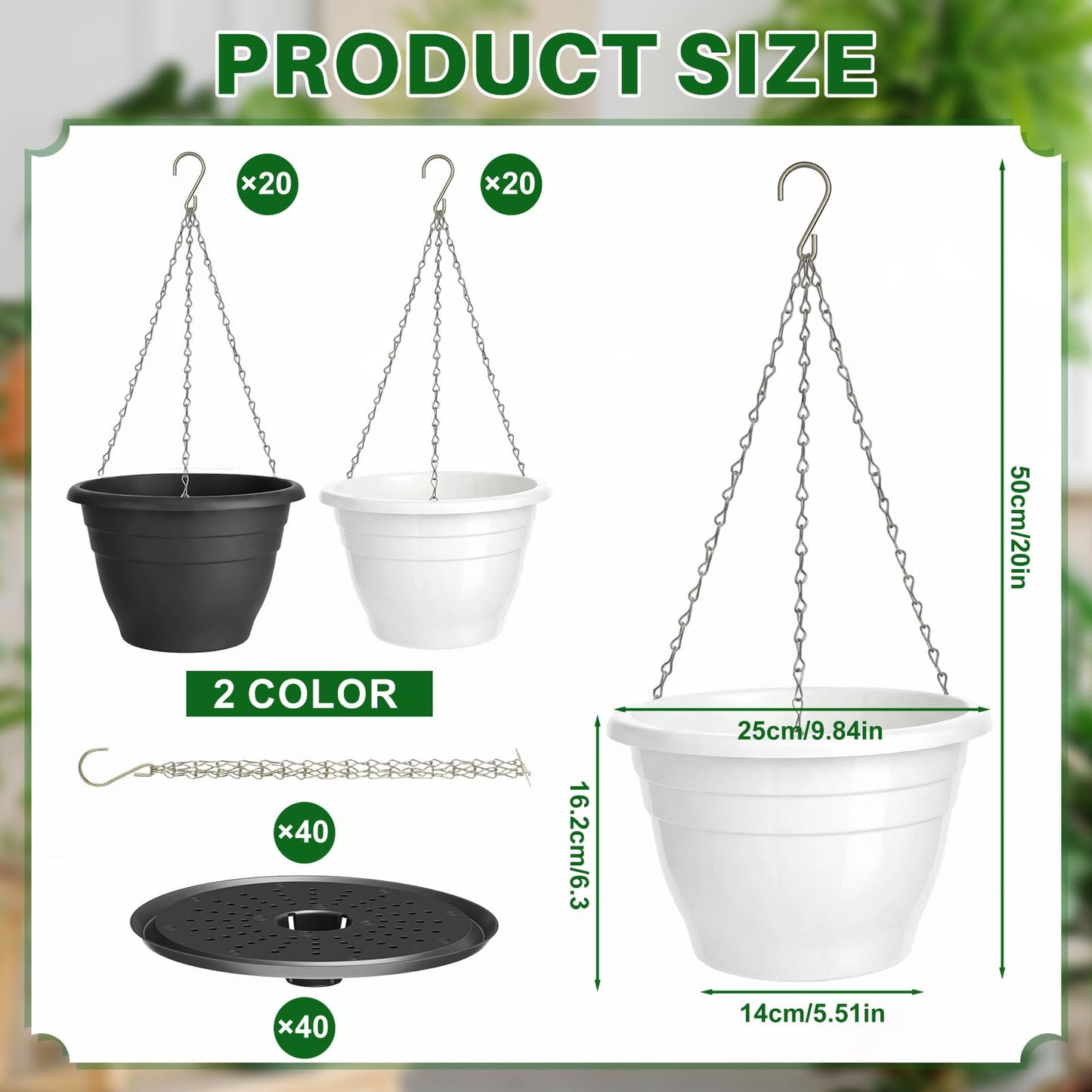 Romooa 40 Pcs 10 Inch Plastic Self Watering Hanging Planters Bulk Hanging Baskets for Plants Indoor Outdoor with Drainage Holes and Chain Plant Pot for Garden, Balcony, Porch, Patio Decor