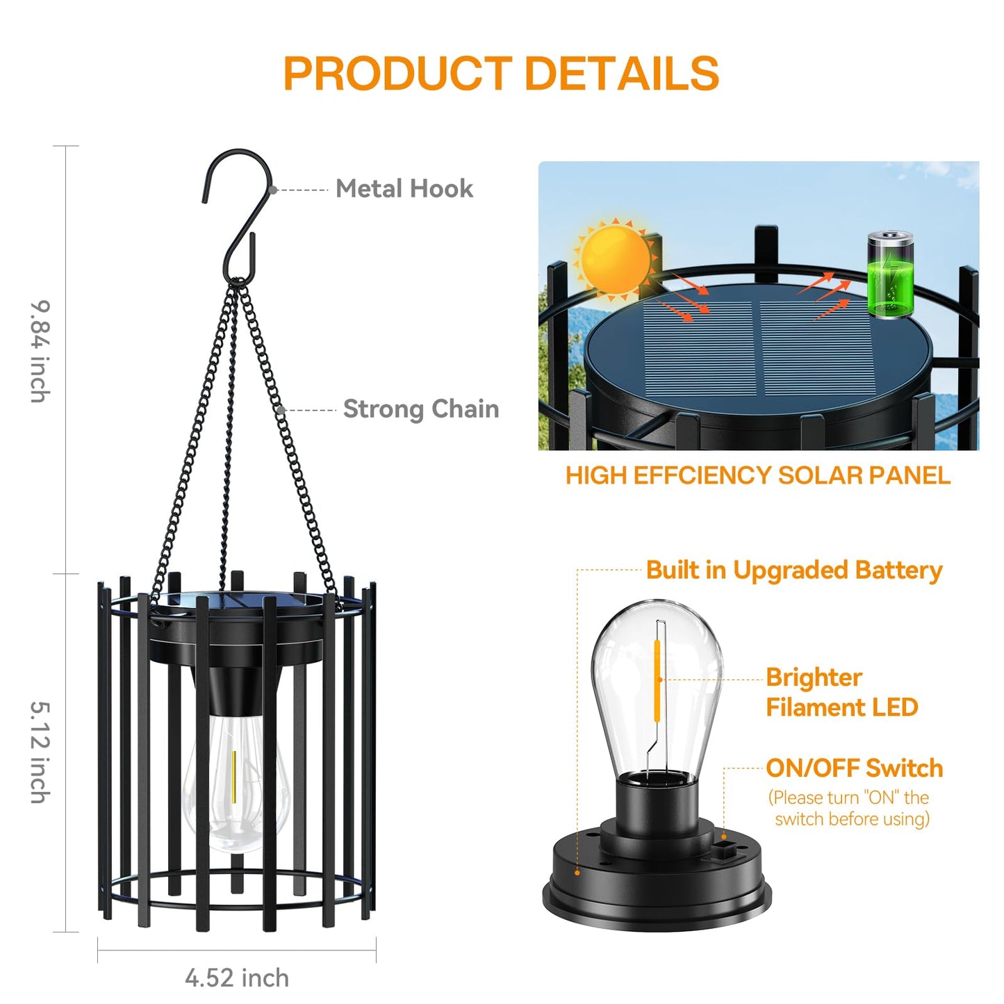 KOOPER Solar Lanterns Outdoor Waterproof, Upgraded Bright Hanging Solar Lights Outdoor Lanterns Decorative, Auto ON/Off Metal Hanging Lantern Lights for Proch Yard Patio Garden Decor 2 Pack