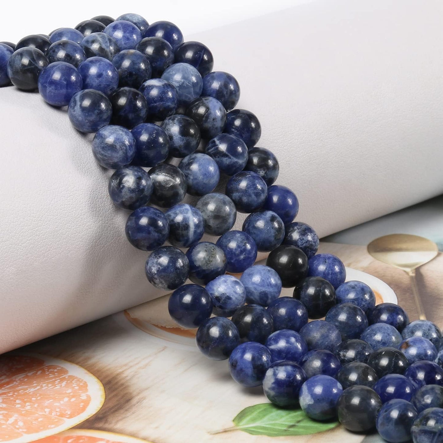 NITOPUPU 100Pcs 8mm Natural Smooth Old Sodalite Gemstone Beads Round Loose Stone Beads for Jewerly Making with Crystal Stretch Cord