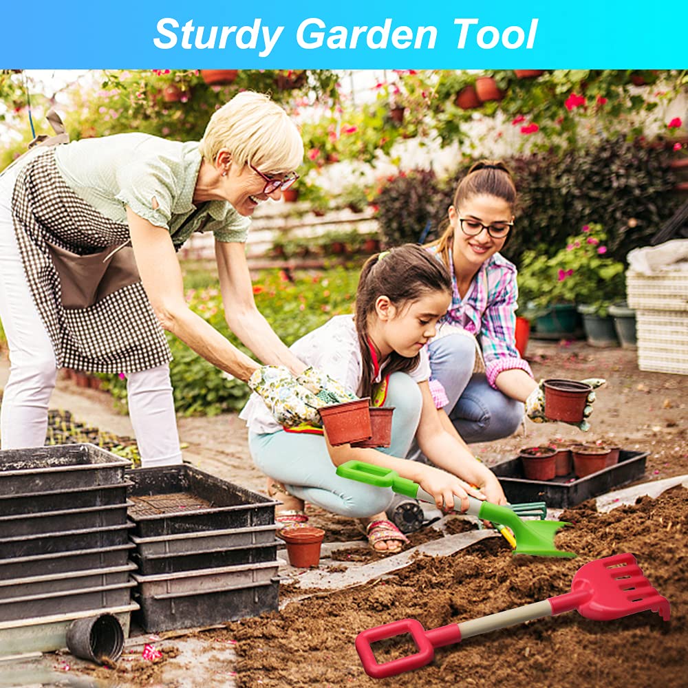 Dilabnba 16'' Kids Beach Shovels Sand Spades Toys Garden Tools, Wood Handle ABS Plastic Spade Rake Scoop for Digging Sandbox Gardening Snow Backyard Summer Outdoor Toy 3-Pack, Blue/Green/Red