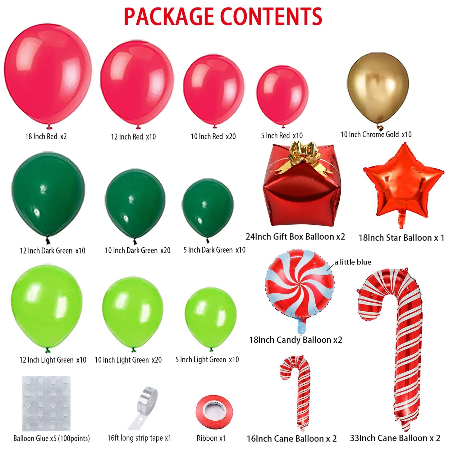 144 Piece Christmas Balloon Garland Arch kit with Xmas Red Gold Fresh Green and Dark Green Balloon Candy Balloons Gift Box Balloons Red Star Balloons for Christmas Party Decorations
