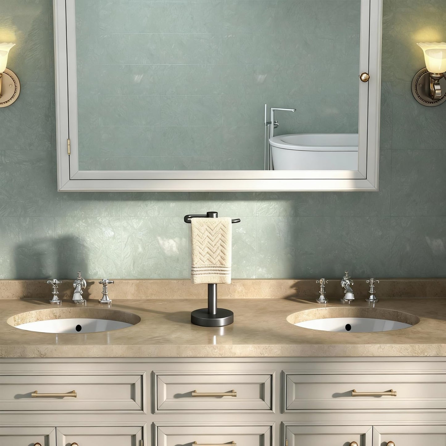 YUMORE Hand Towel Holder Stand Countertop Towel Rack Free Standing Towel Bar Hanger for Bathroom Kitchen Pro Max Matte Black