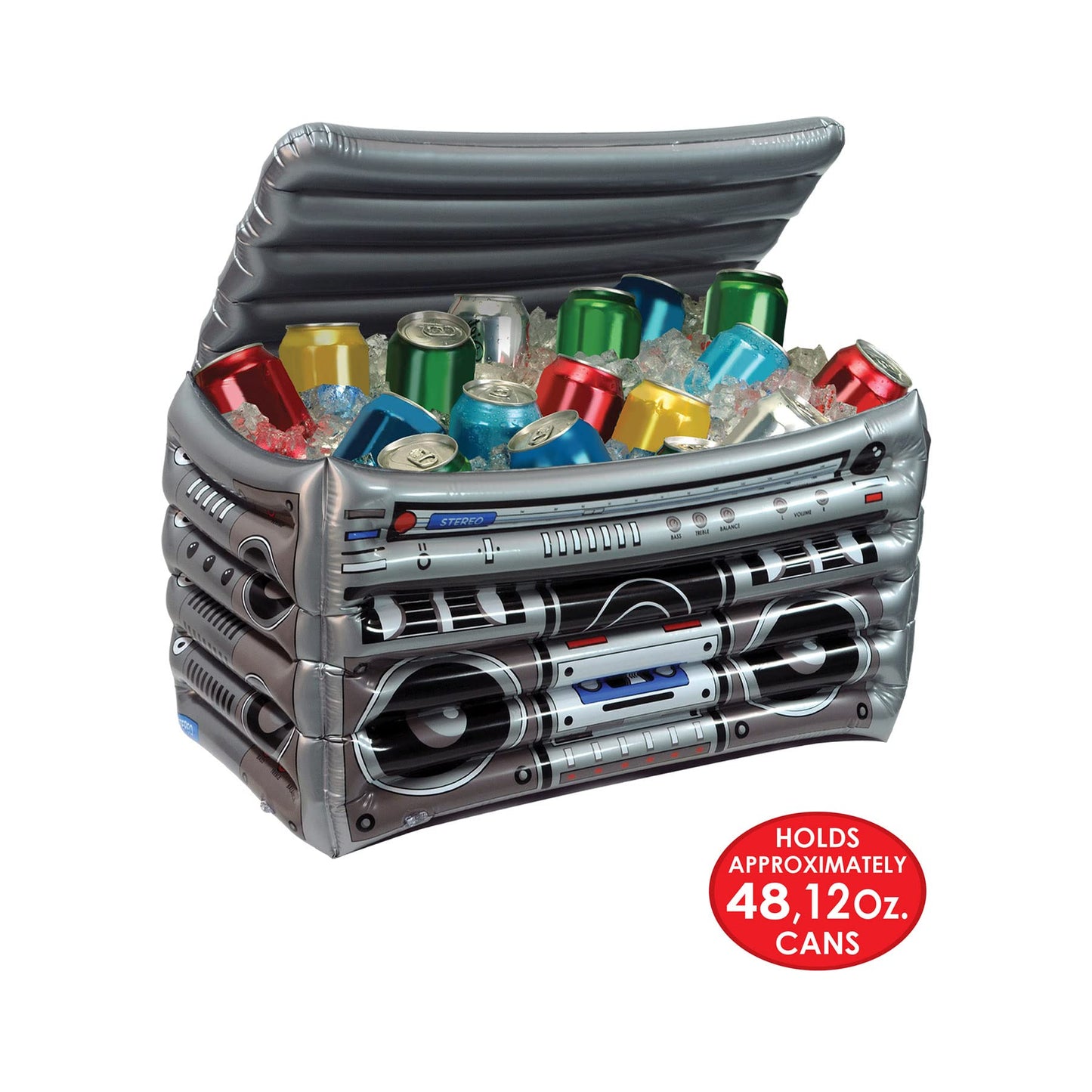 Beistle Inflatable Boom Box Cooler, 16" x 24", Holds Approx. 48 12 oz. Cans " 80's Party Decorations, Inflatable Cooler for Parties, Drink Containers, Beverage Cooler, Music Themed Decorations