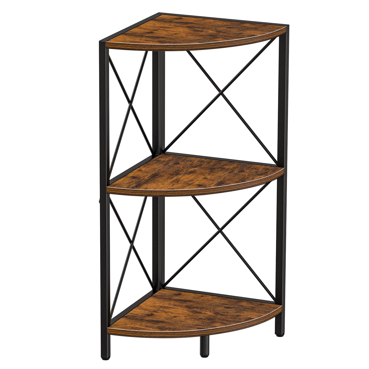 Snughome Corner Shelf with Metal Frame, 3 Tier Rustic Corner Storage Organizer, Freestanding Corner Bookshelf Stand Display Rack for Kitchen, Living Room