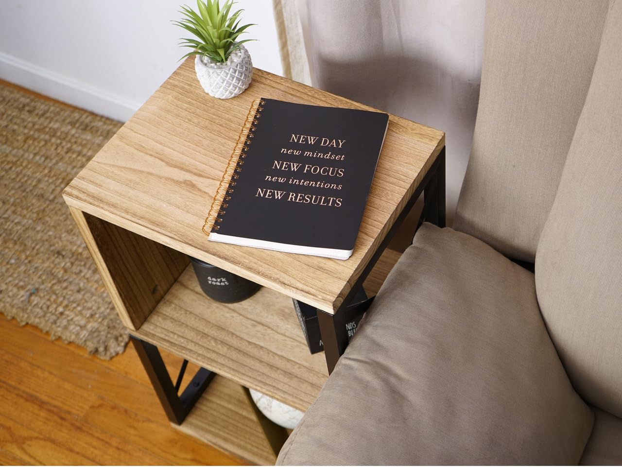 Premium Home 30” Tall Wood Side Table, Narrow End Table with Open Shelf, Natural Accent Table for Living Room. Bedroom or Record Player