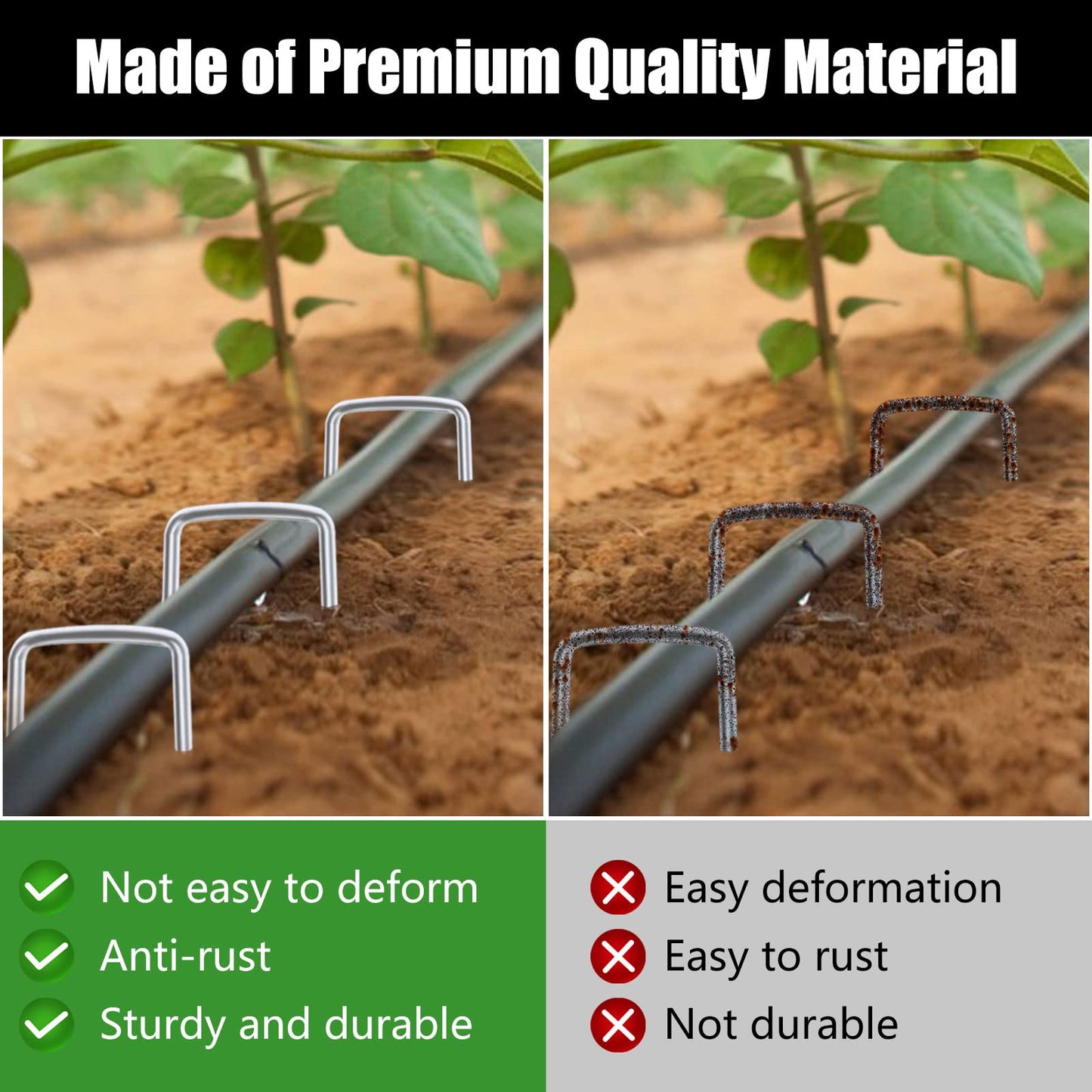 FEED GARDEN 6 Inch 300 Pack Galvanized Landscape Staples 11 Gauge Anti-Rust Garden Stakes Landscaping Fabric SOD Pins Yard Stakes for Weed Barrier Fabric