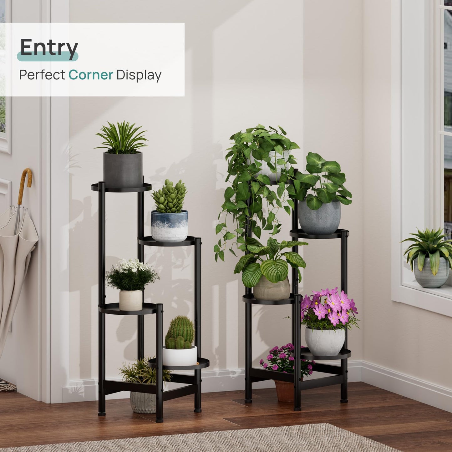 viewcare 4-Tier Plant Stand, Heavy Duty Metal Planter Rack -Indoor/Outdoor Shelves - Display Multiple Flower Pots, Iron Plant Organizer for Living Room, Patio & Garden