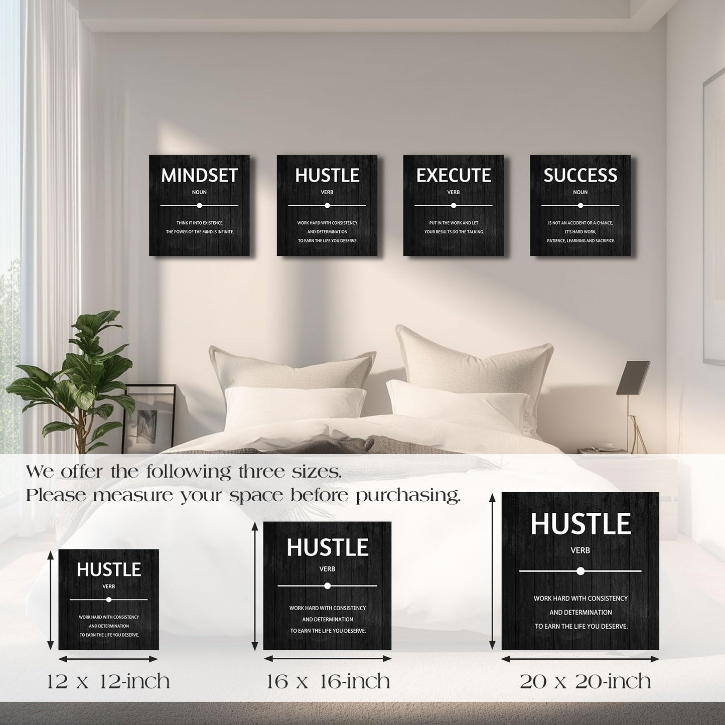 Halioyo Motivational Wall Decor Inspirational Office Quotes for Living Room Bedroom Canvas Posters Painting 4 Pieces Modern Wall Art Home Office Decor 12”X12”X4