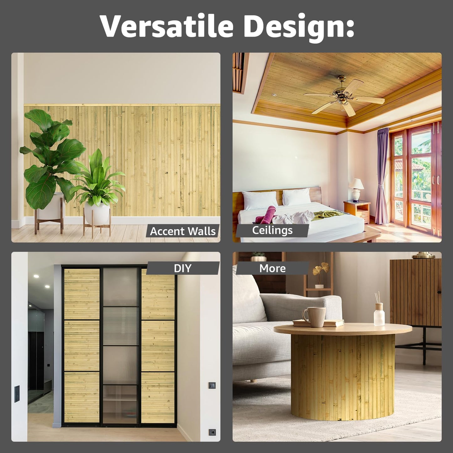 Art3d Natural Bamboo Wall Panel for Interior Wall Decor, Renewable Pole Wrap Wainscoting Paneling for Wall Ceiling Furniture Cabinet Office, 48 x 96 Inch - Natural