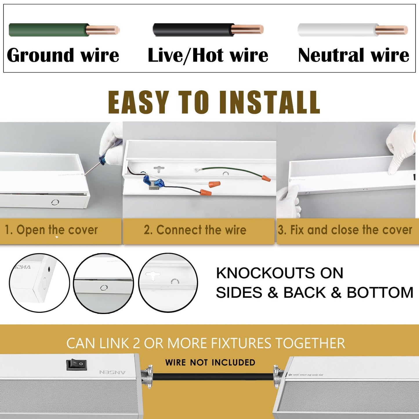 Ansen 2Packs of Under Cabinet Lighting Hardwired, 12in 10W 666LM Dimmable Led Light for Kitchen/Closet, CRI 92+, R9 90+, 3 Color Temperature, 3000K/4000K/5000K(Warm White, Cool White, Daylight)