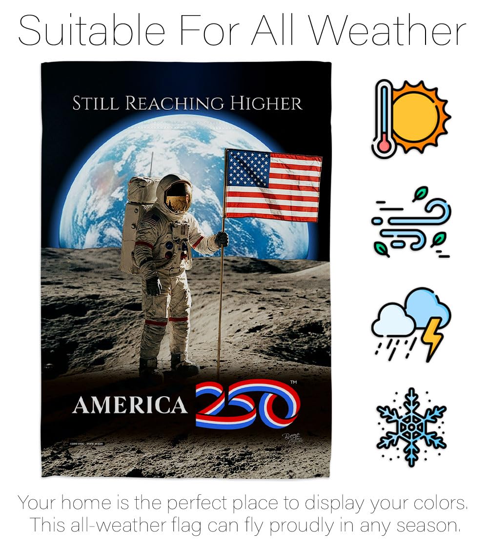 America 250 Flag Astronaut Milestone Embroidered American Flags for Outside House Applique Tapestry Pack Official Licensed Merchandise Wall Decor Canvas Moon Landing Banner USA 250th Anniversary