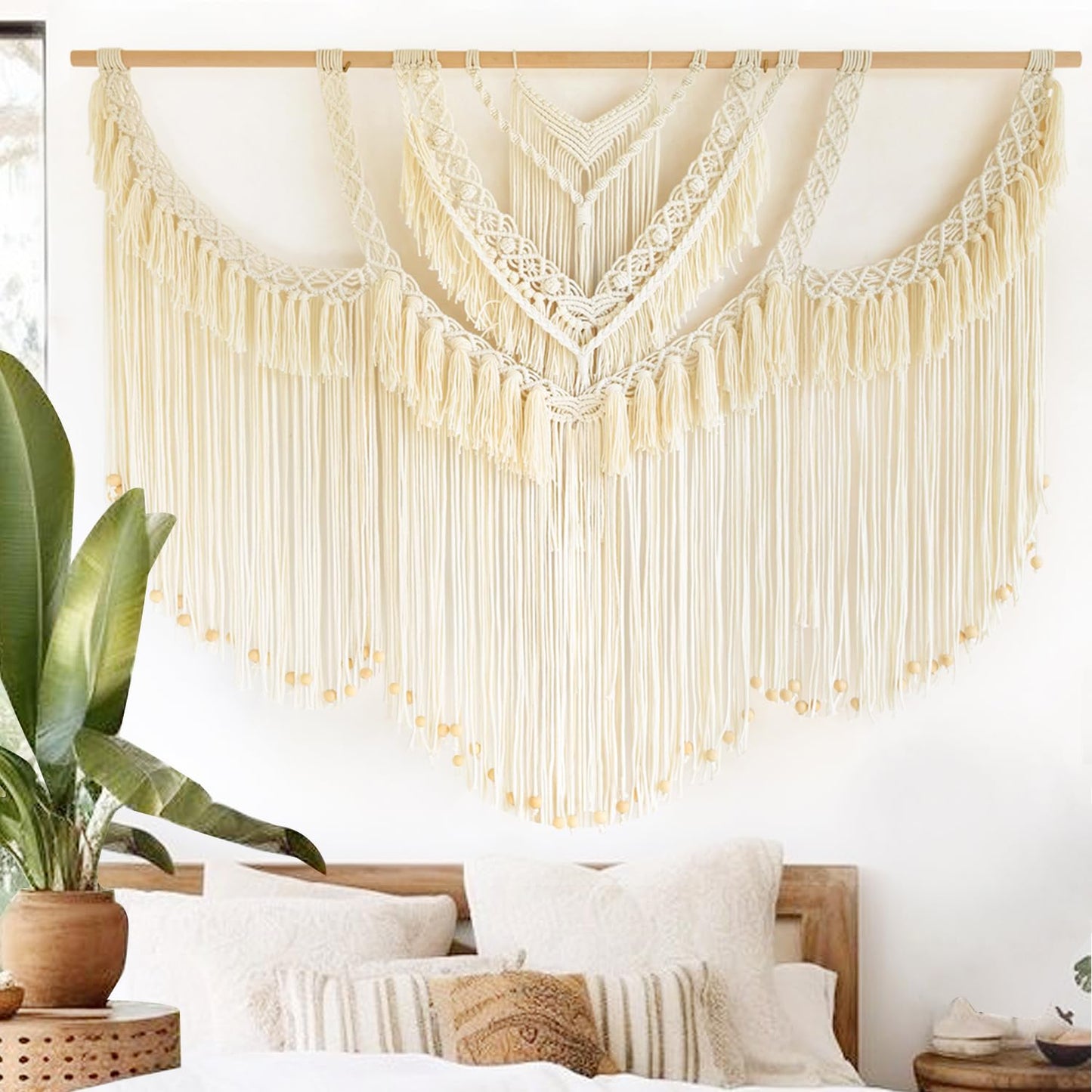 IOWER Macrame Wall Hanging Large Boho Wall Decor Craftsmanship Handmade Woven Cord Wall Art for Living Room Bedroom Apartment Wedding or Party Backdrop 47" W x 39" L