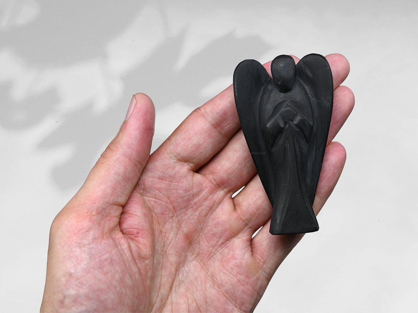 Amazing Gemstone Shungite Crystal Guardian Angel Figurines Ornament for Healing Birthstone, Decoration Statue (Hand Carved Pocket Gemstone Angel) (3 inch)
