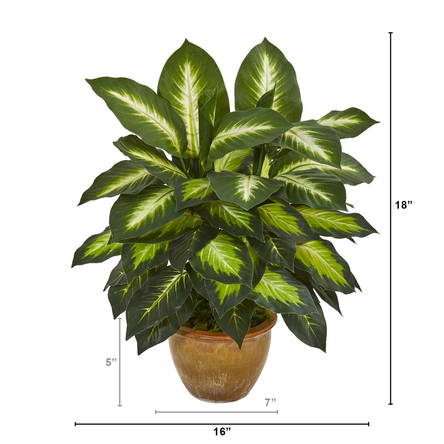 Nearly Natural Artificial Dieffenbachia Plant Faux Greenery in Ceramic Planter for Indoor Home Decor